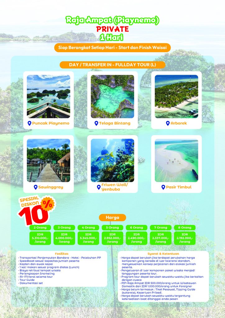 Paket Tour Raja Ampat 1 Hari Start Waisai